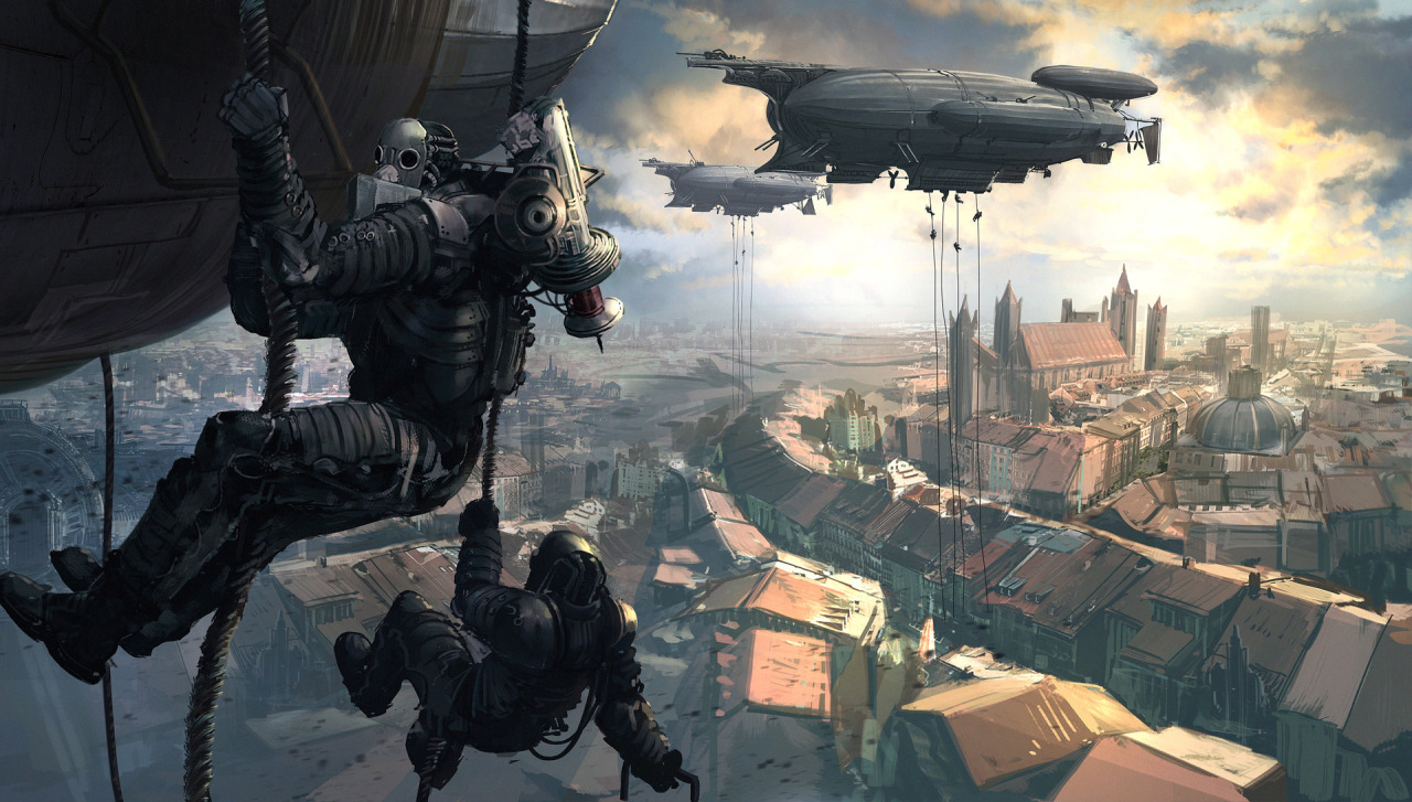 1280x727, 328 Kb / дирижабль, роботы, стимпанк