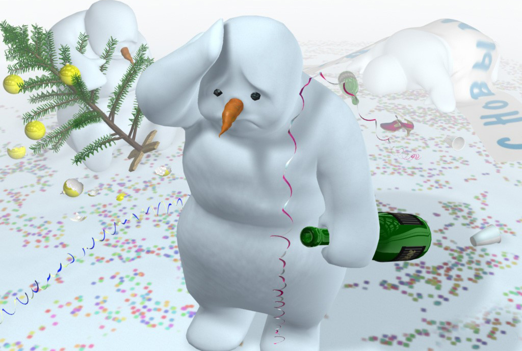 1024x690, 297 Kb / снеговик, шампанское, нг