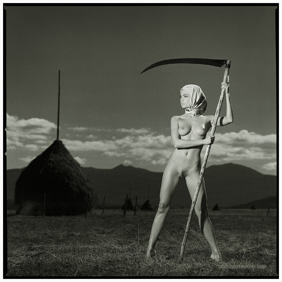 920x920, 225 Kb / ч/б, стог, коса, косынка, amelkovich