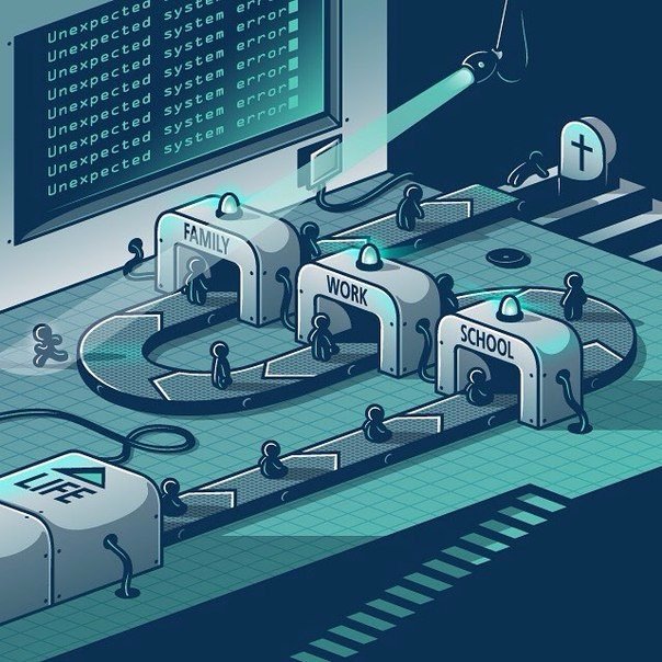 604x604, 94 Kb / жизнь, школа, работа, семья, крест, конвейер, побег, ошибка, прожектор