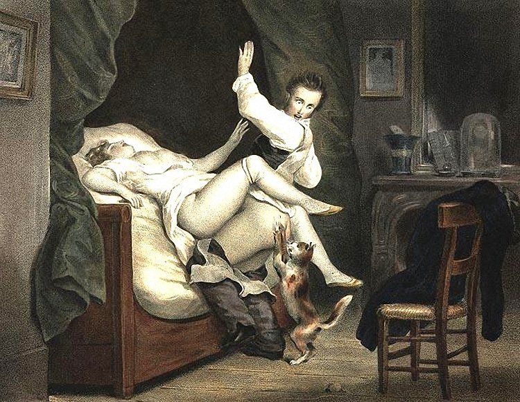 750x581, 148 Kb / женщина, мужчина, секс, кот, царапает, задница, кровать, стул