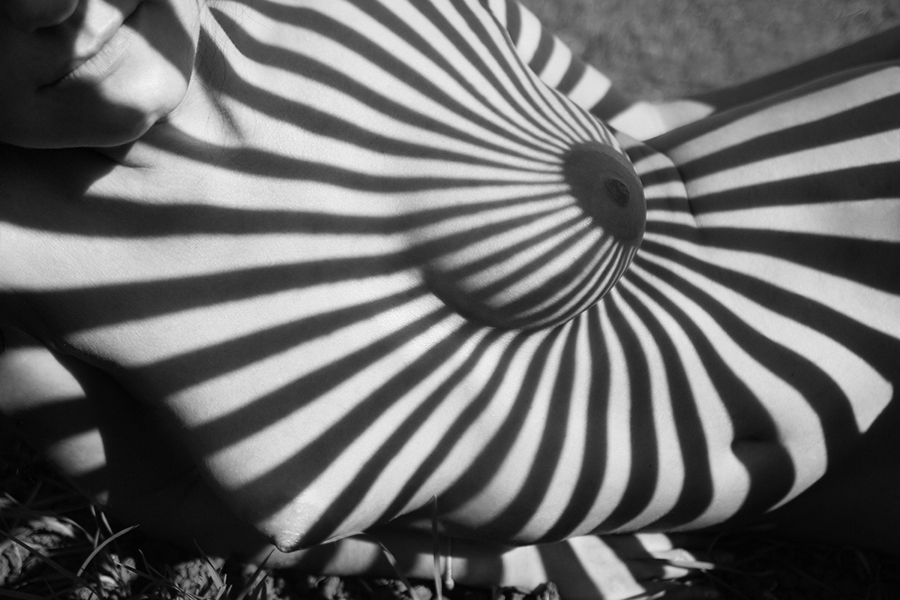 900x600, 271 Kb / тень, сиськи, голая, ч/б, полоски, сосок, солнце, япония