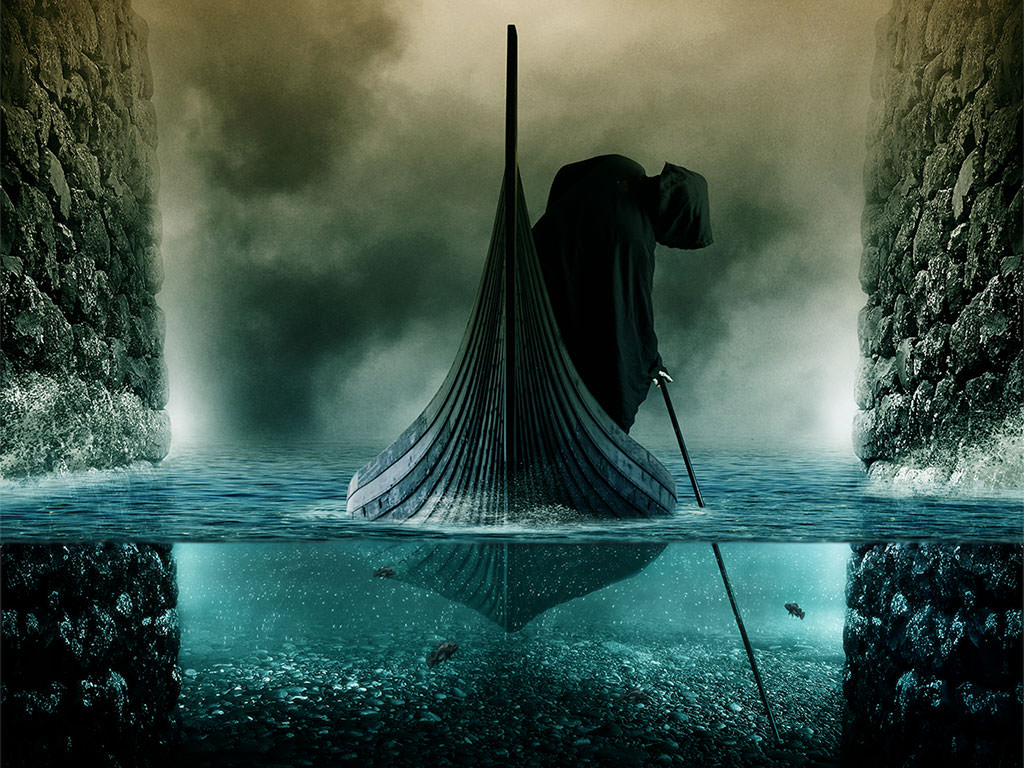 1024x768, 194 Kb / лодка, вода, туман, Харон