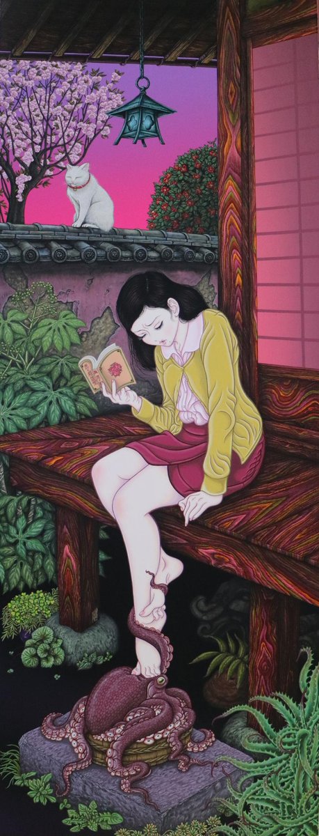 459x1200, 138 Kb / азиатка, осьминог, книга, кошка, японка