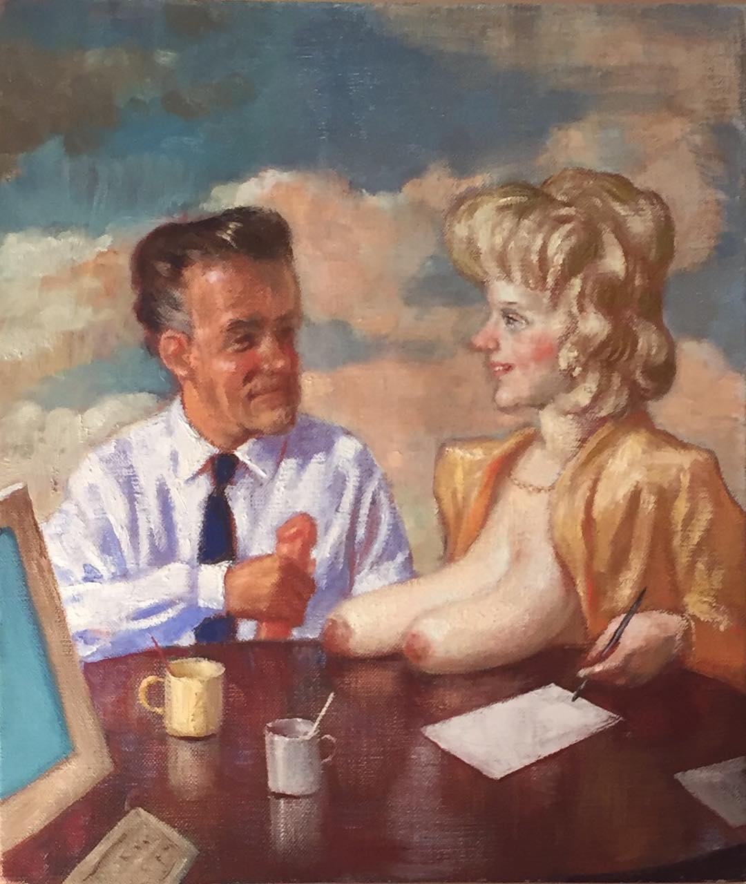 1080x1280, 130 Kb / стол, чашки, пара, рисунок