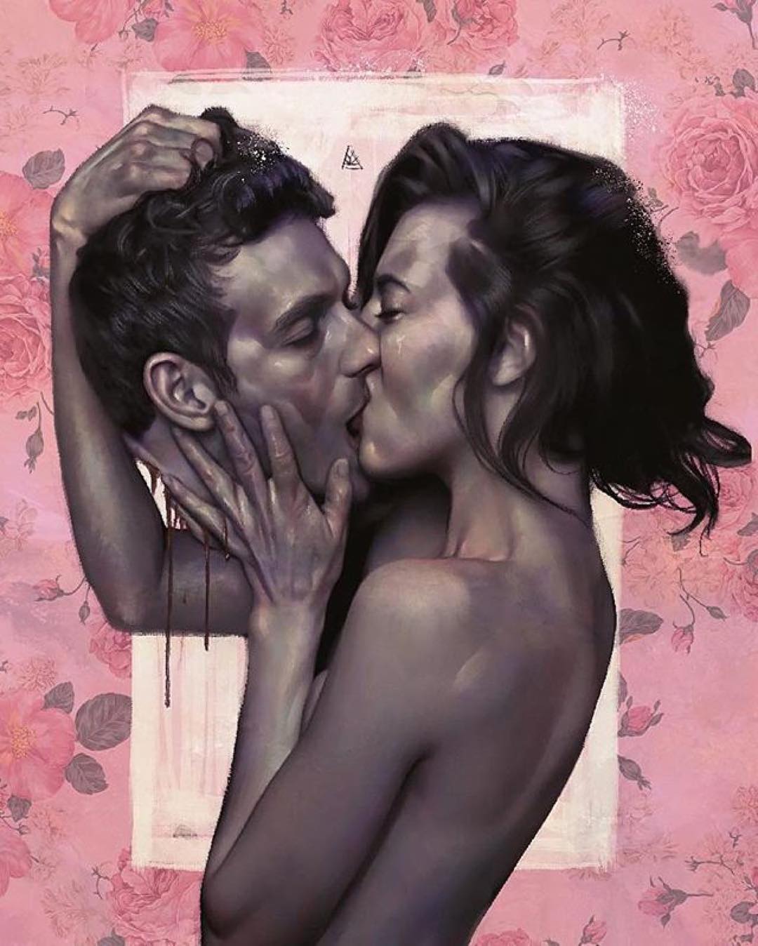 1080x1348, 134 Kb / Aykut Aydogdu, голова, поцелуй, обои, цветы, кровь