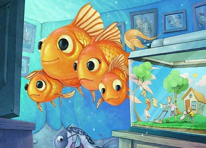 720x516, 66 Kb / рыбки, люди, аквариум, домик, телевизор, Joe Monster