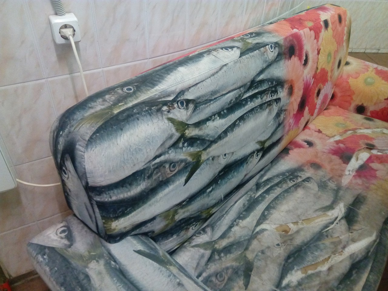 1280x960, 222 Kb / диван, рыба, сельдь, цветы