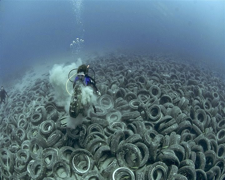 720x576, 107 Kb / водолаз, колёса, мусор, под водой