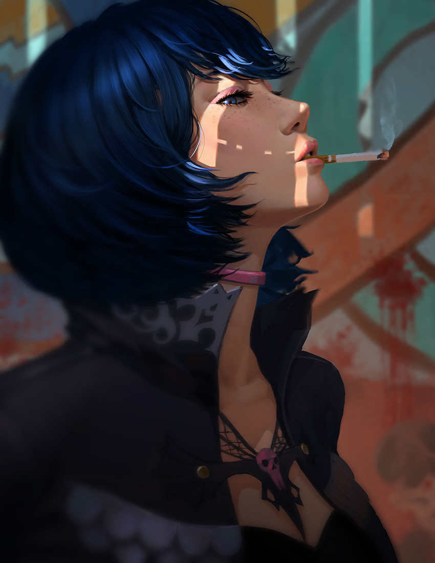 850x1100, 131 Kb / чокер, сигарета, череп, гот, веснушки