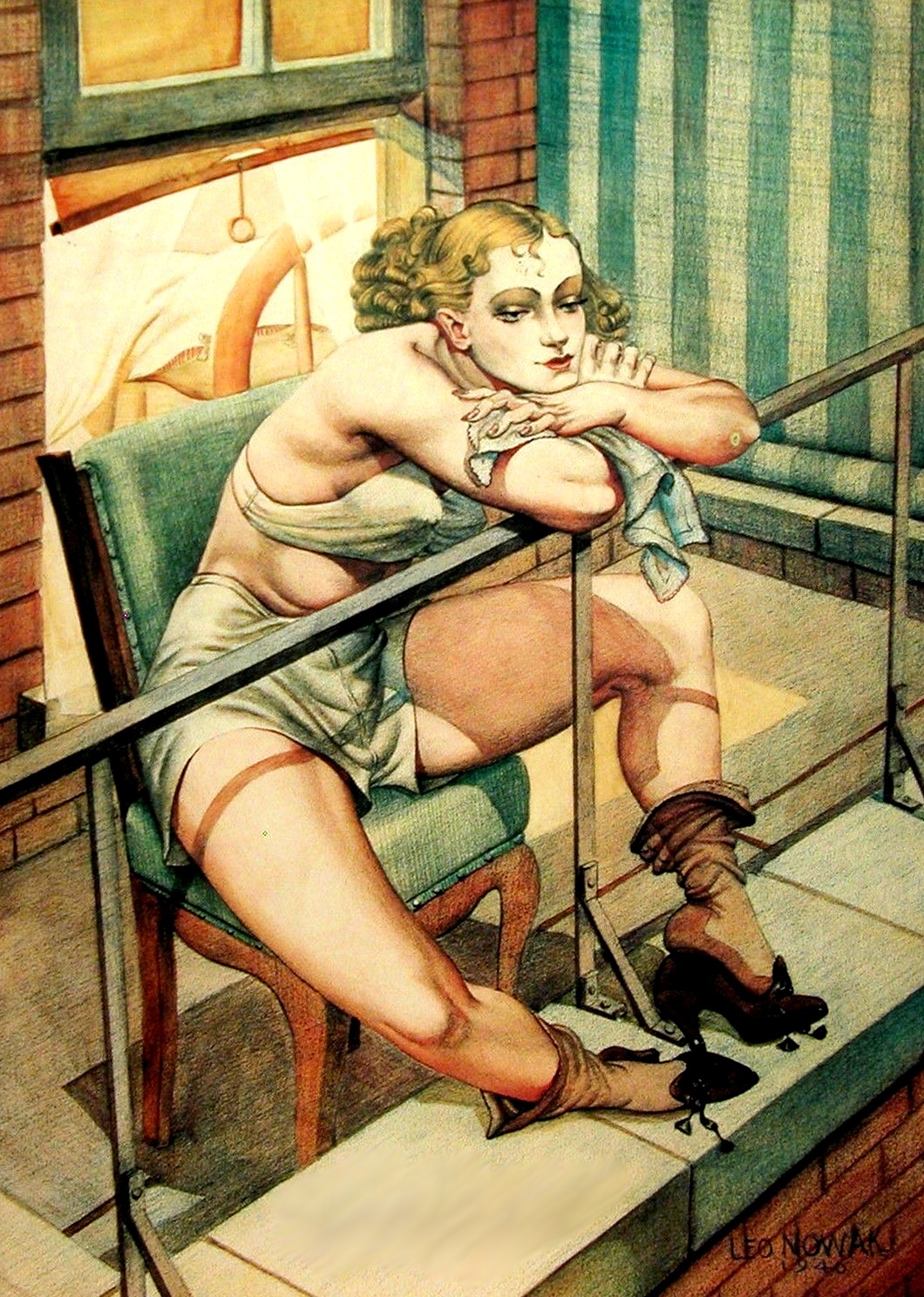 1060x1488, 568 Kb / рисунок, балкон, туфли, носки, чулки