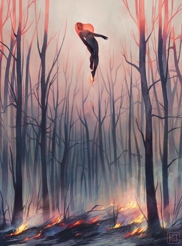 595x803, 637 Kb / лес, огонь, воспламеняющая, loish