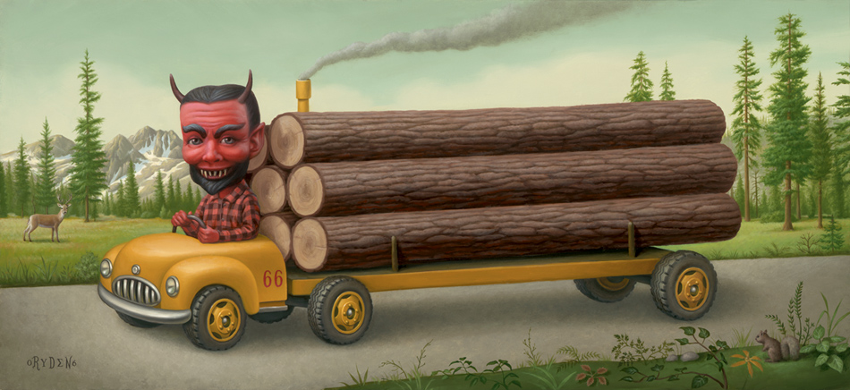 950x436, 245 Kb / трак, бревна, дьявол, белочка