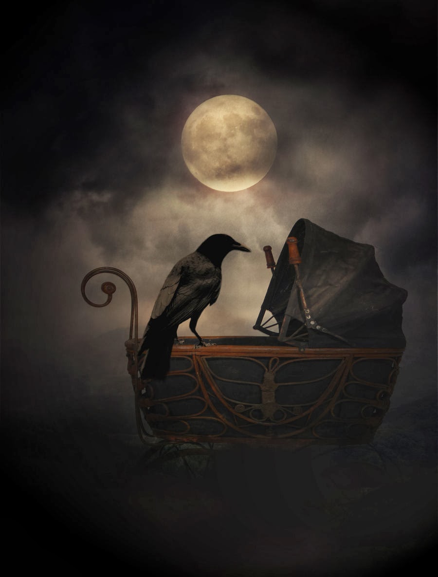 900x1185, 61 Kb / коляска, арт гот, ворона, луна
