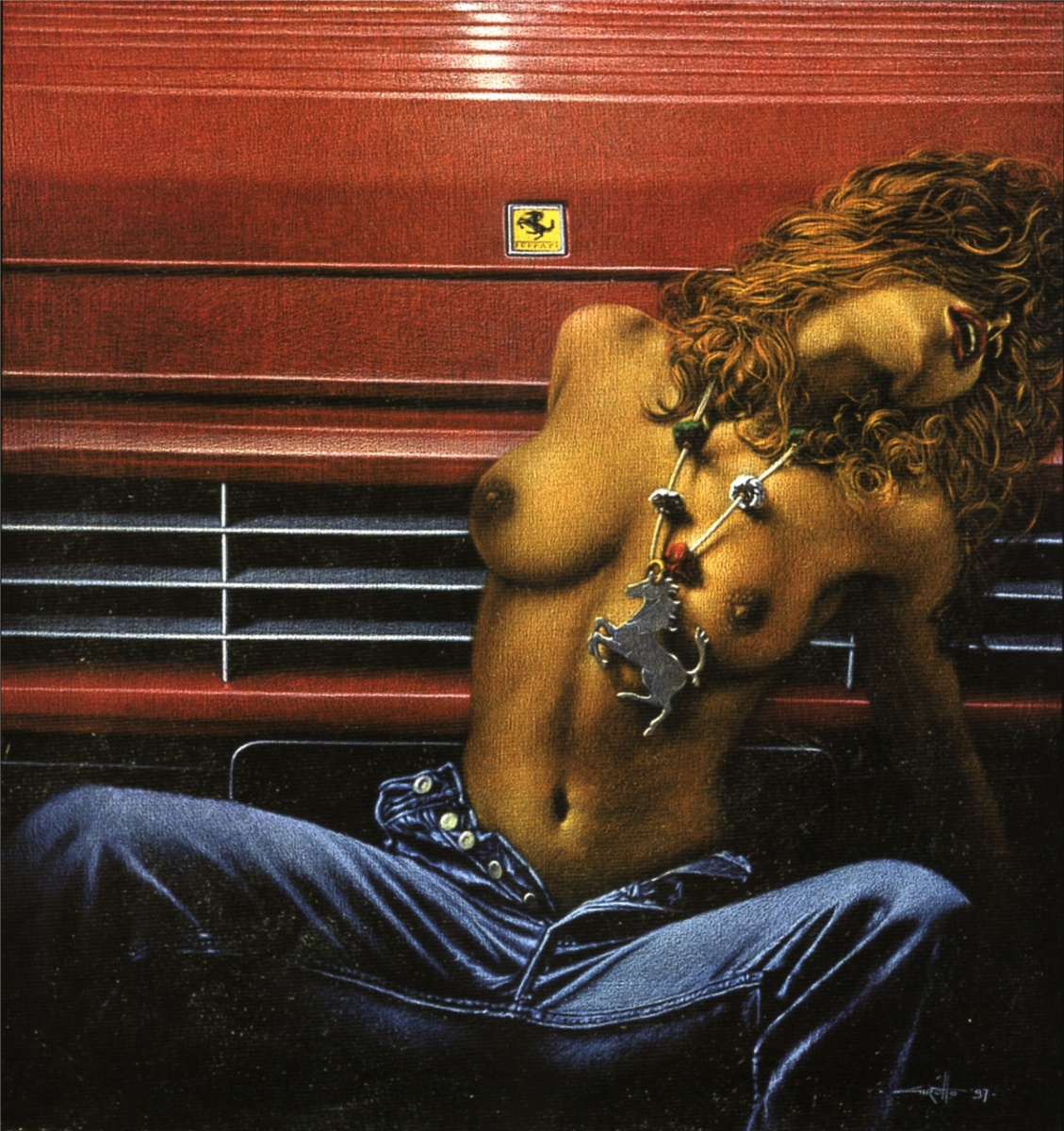 1129x1200, 530 Kb / блондинка, эмблема, джинсы, титьки, авто