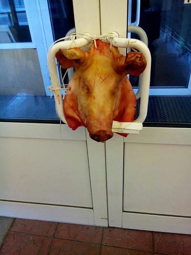 638x851, 64 Kb / свинья, голова, дверь, пентаграмма, пидарасам в