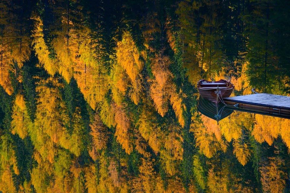 960x640, 157 Kb / деревья, пристань, лодка, отражения, осень, Krasi St M