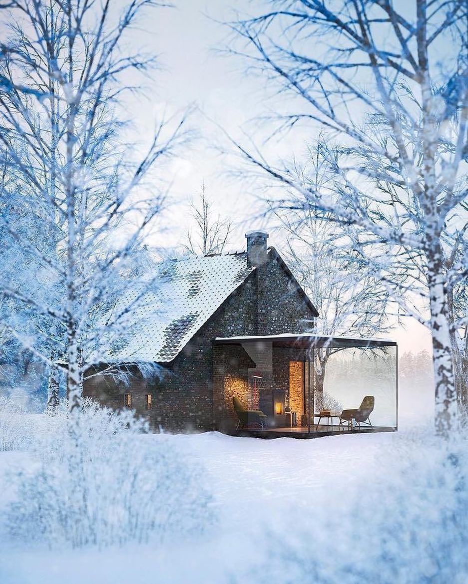 937x1170, 246 Kb / зима, снег, камин, дом, стекло, веранда