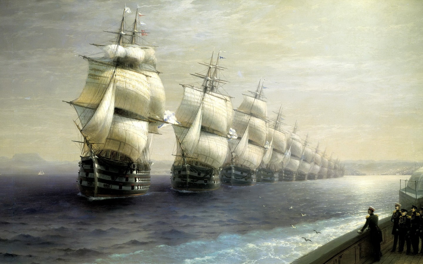 1440x900, 303 Kb / корабли, паруса, море, небо, картина, флот