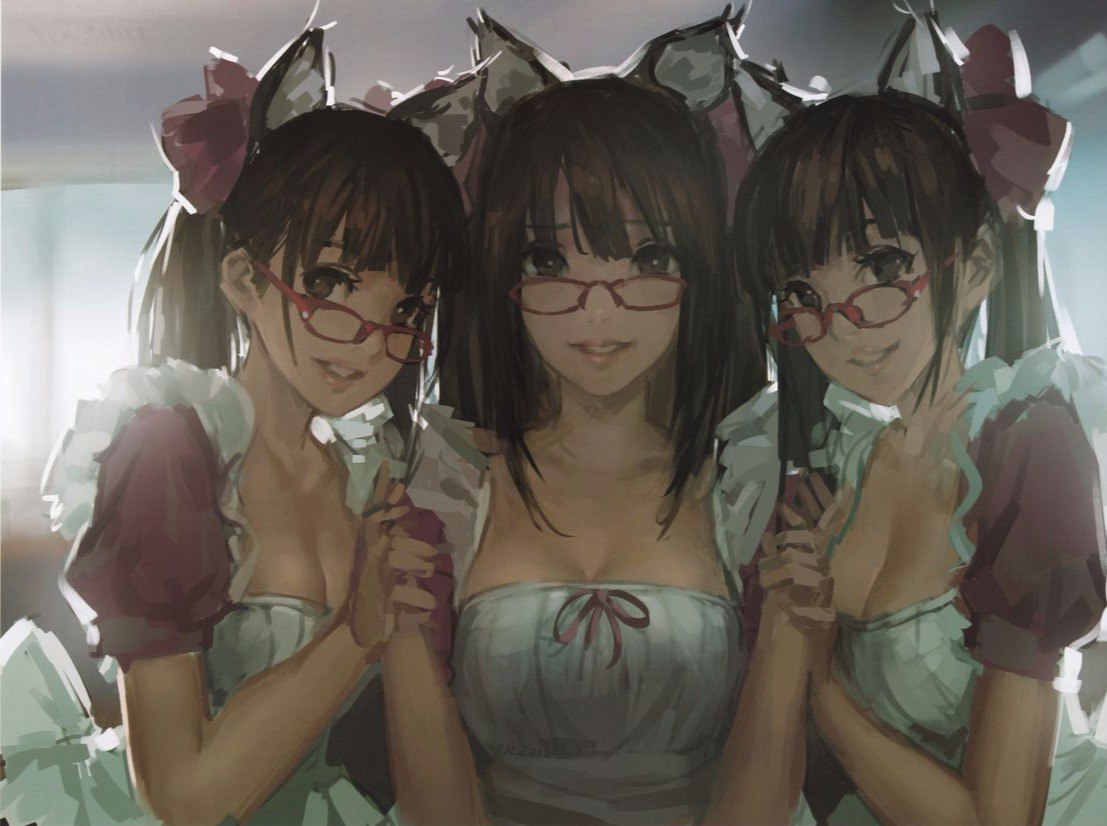 1107x826, 130 Kb / очки, девушки, горничные