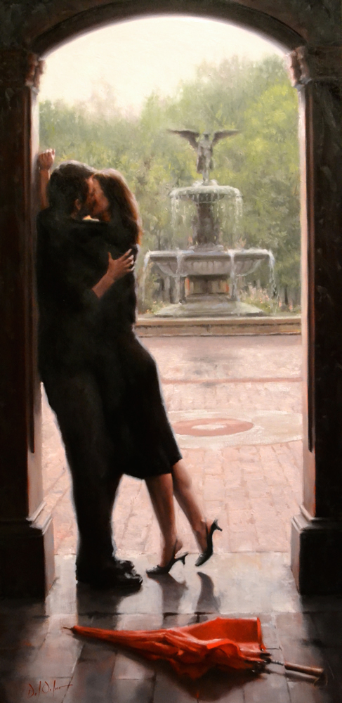 487x1000, 289 Kb / пара, поцелуй, зонтик, арка, фонтан, картина