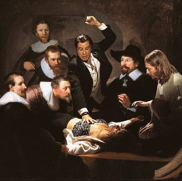 699x695, 65 Kb / рембрандт, урок анатомии, траволта, криминальное чтиво