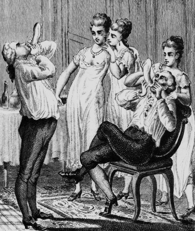 650x769, 262 Kb / мужчины, женщины, презервативы, гравюра, ч/б