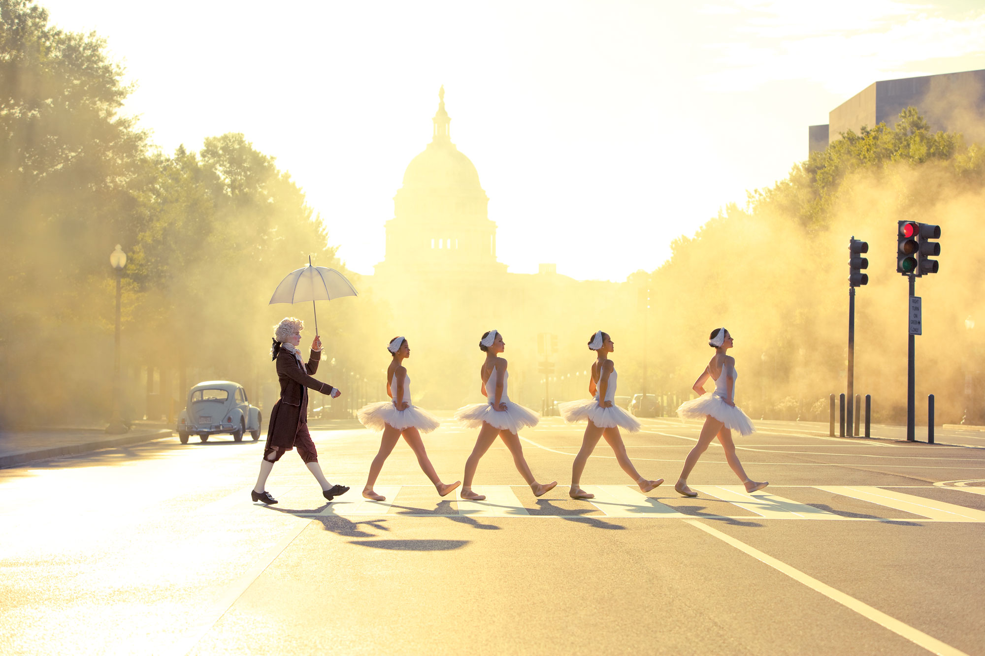 2000x1333, 334 Kb / балерины, лебеди, зебра, пешеходный переход, светофор, зонтик, гламур