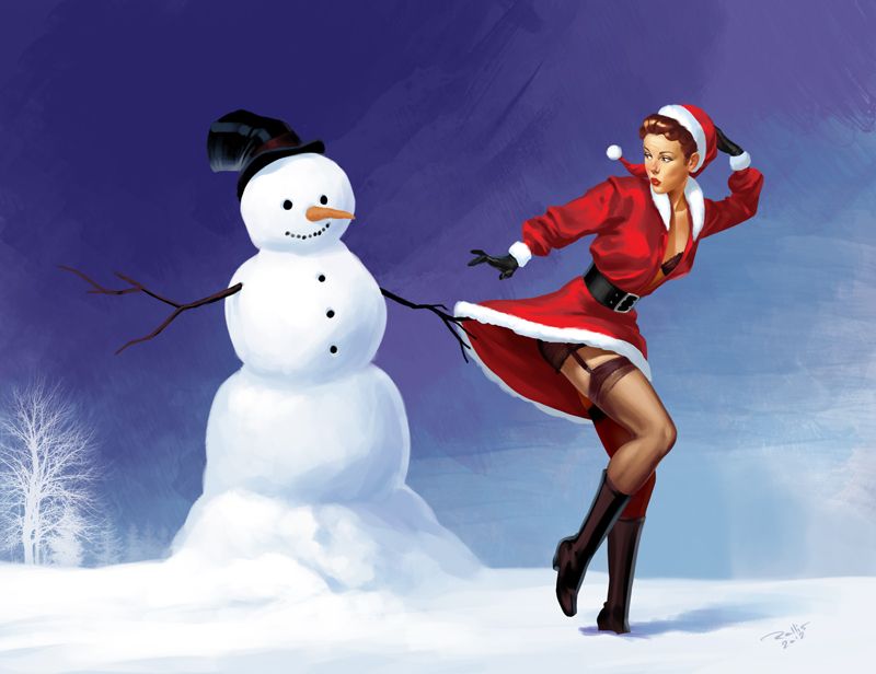 800x616, 45 Kb / снеговик, санта, чулки, пинап, цилиндр