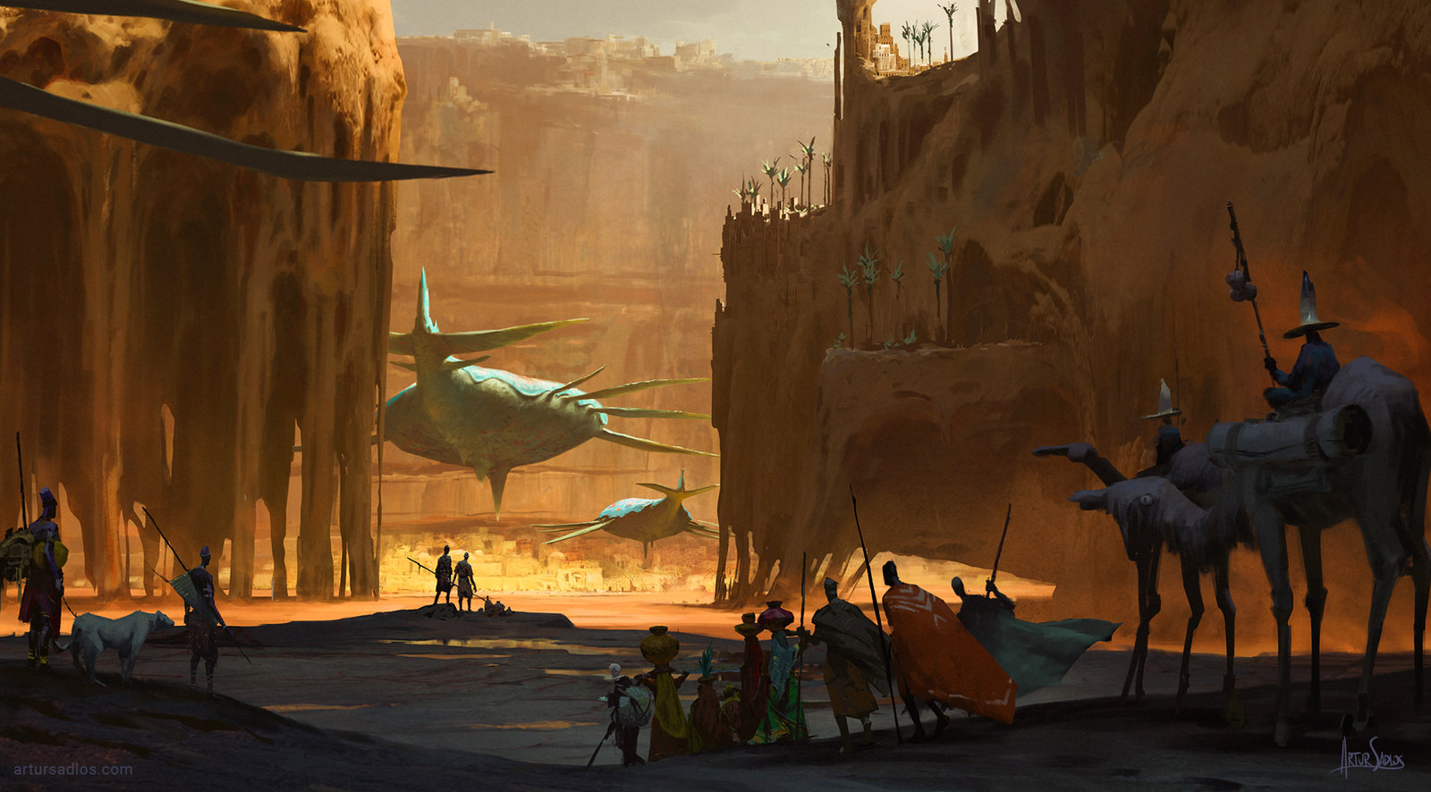 1600x886, 258 Kb / прибытие, корабли, ущелье, погонщики, Artur Sadlos