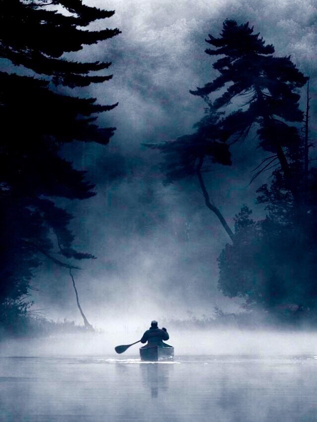 640x853, 80 Kb / воды, лодка, деревья, туман