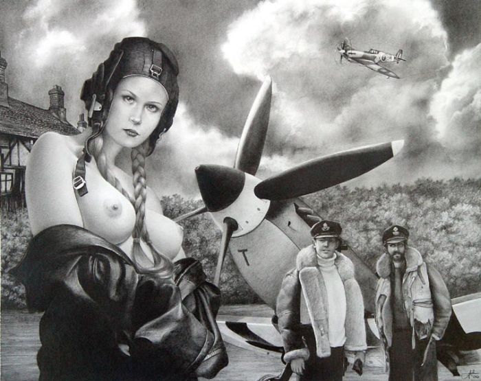 700x555, 72 Kb / самолет, летчица, ч/б