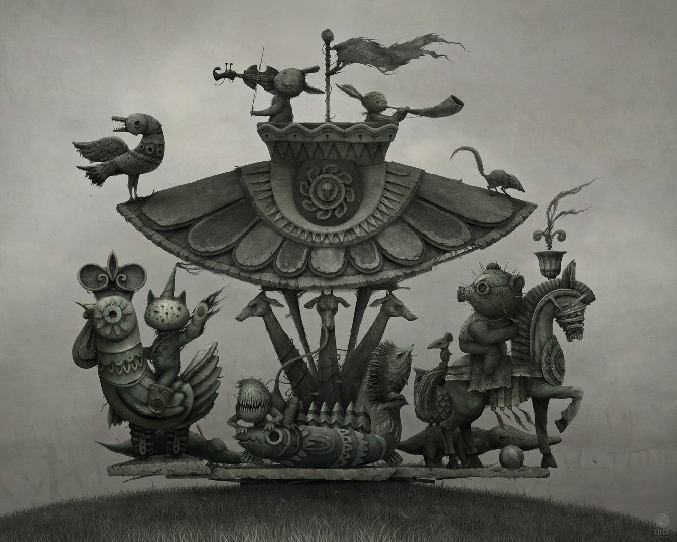 1328x1063, 251 Kb / карусель, невеселая, готика, ч/б