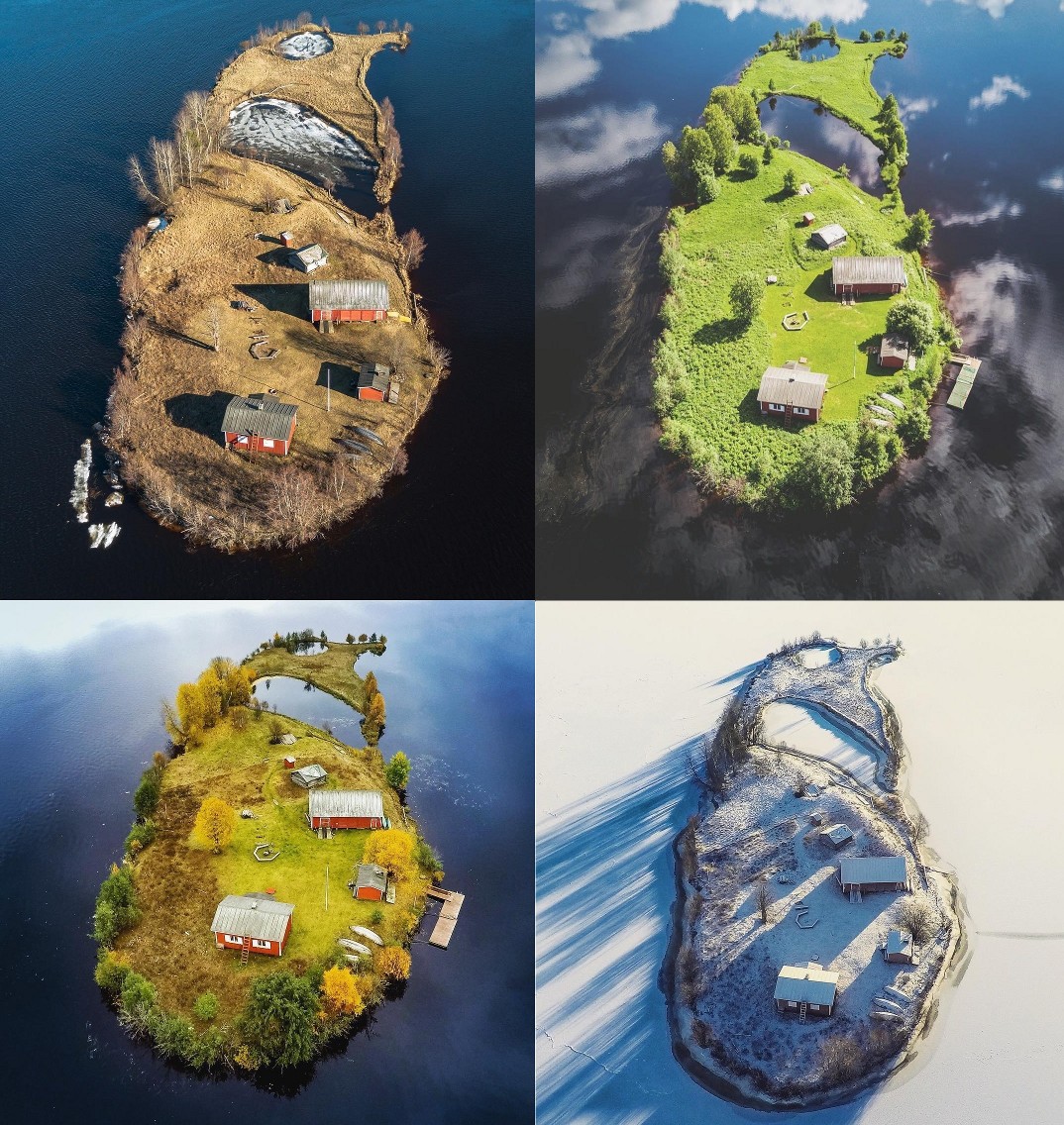 1074x1136, 409 Kb / остров, сезоны, зима, весна, лето, осень, дом, озеро, Kotisaari, Финляндия