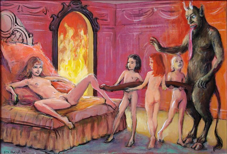 750x512, 74 Kb / дьявол, член, дети, женщина, кровать, огонь