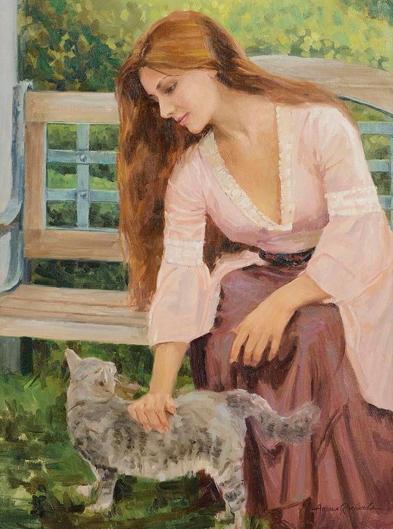 564x759, 93 Kb / девка, рыжая, кот, рисунок, ми-ми-ми