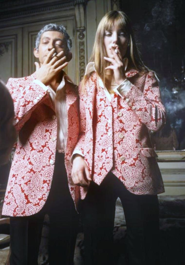 760x1089, 97 Kb / сигареты, курят, пиджаки, красный, пара, джейн биркин, серж генсбур