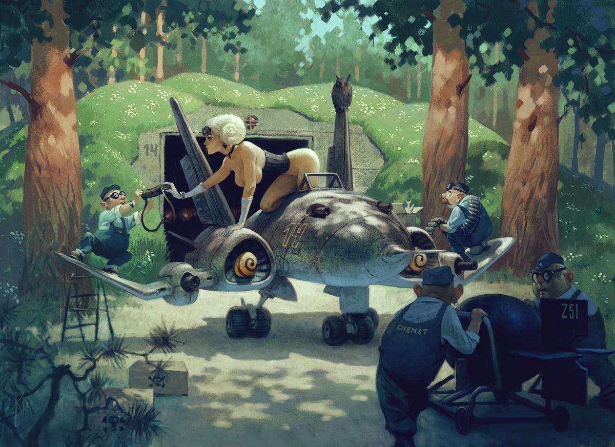 1200x872, 159 Kb / Валькирия, гномы, авиадром, самолёт, Вальдемар Казак