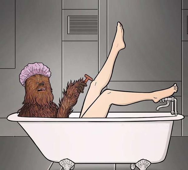 620x558, 42 Kb / Чубака, ванна, бреет, ноги, бритва, шапочка