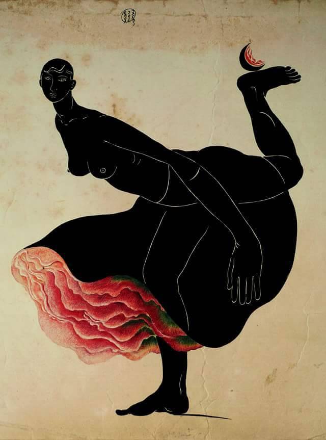 640x863, 40 Kb / рисунок, девка, нога, инжир, лепестки, юбка