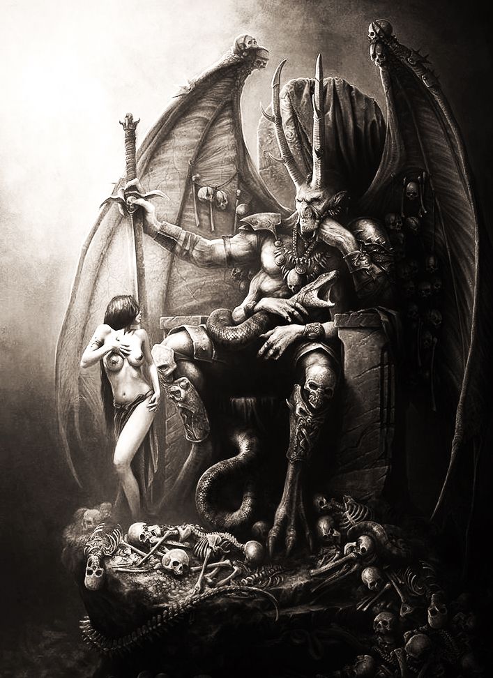 707x972, 123 Kb / дьявол, змея, женщина, кости, ч/б