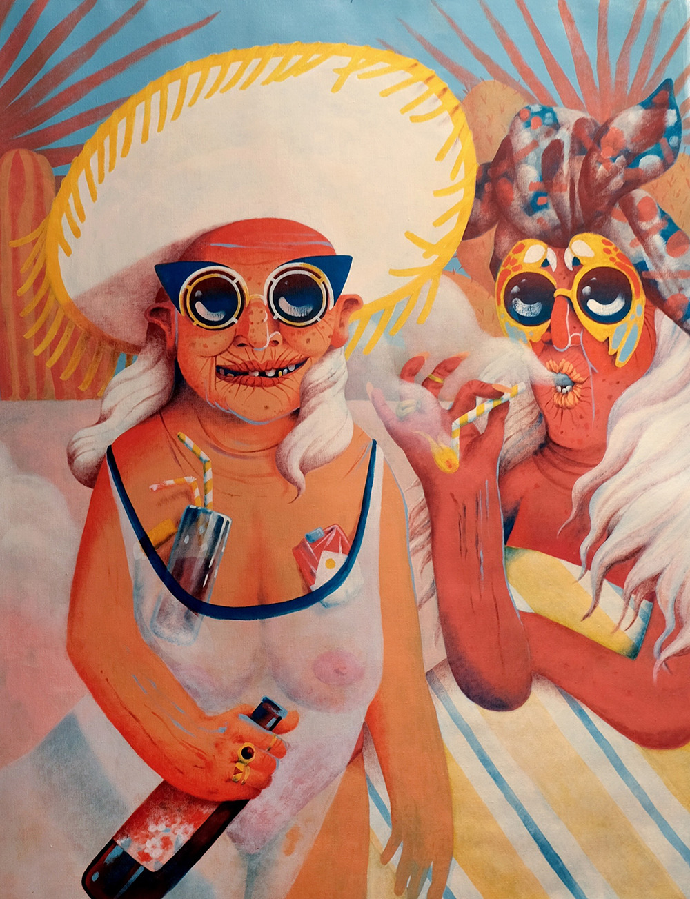 1000x1303, 445 Kb / пара, очки, бухлишко, шляпа, косяк, рисунок