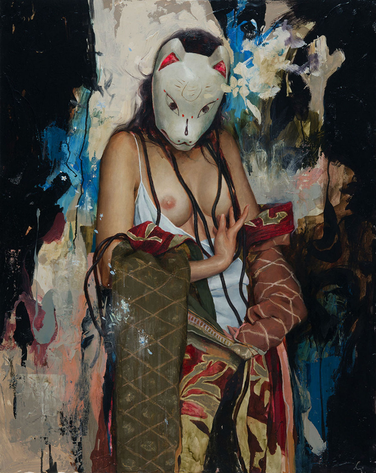 1280x1608, 372 Kb / девка, маска, кошка, рисунок