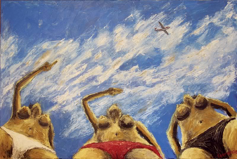 800x537, 87 Kb / Алексей Сергеев, Бабы и самолет, картина, три