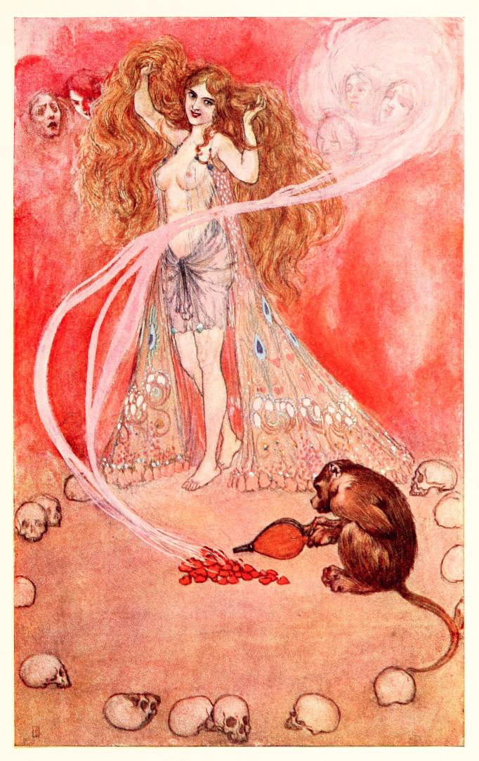 682x1083, 259 Kb / девка, рыжая, обезьяна, поджигатель, черепа, рисунок