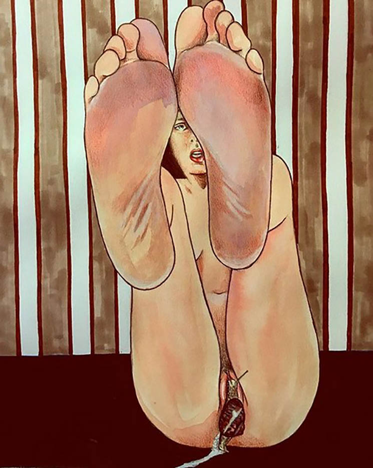 745x935, 113 Kb / девка, рисунок, ноги, улитка, слизь