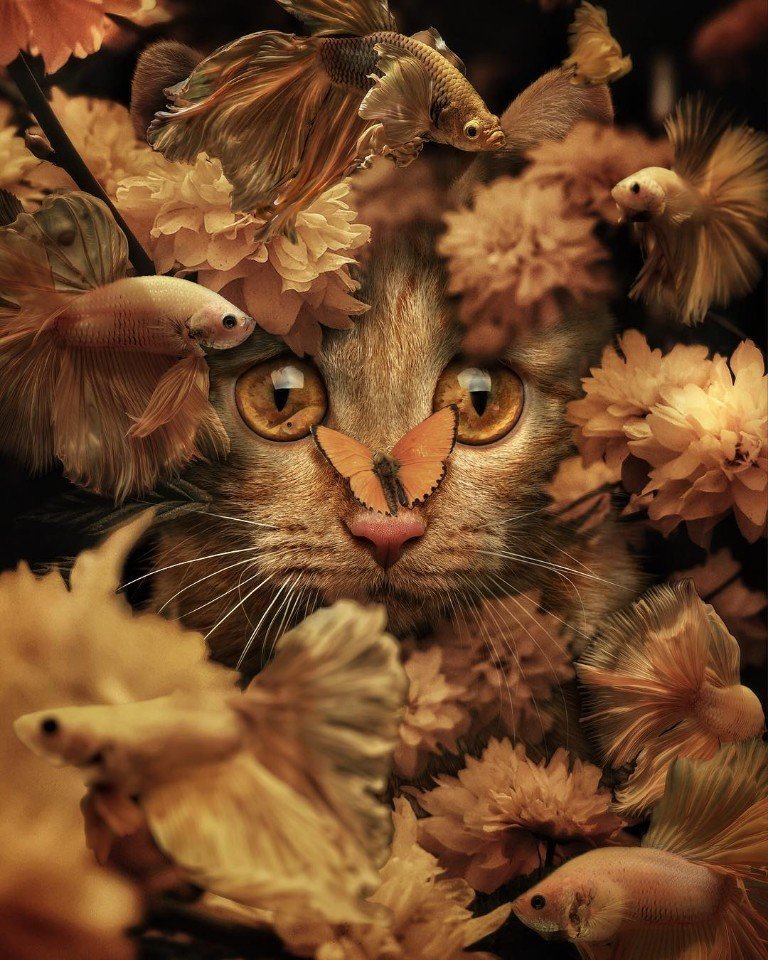 768x960, 176 Kb / рыбки, кот