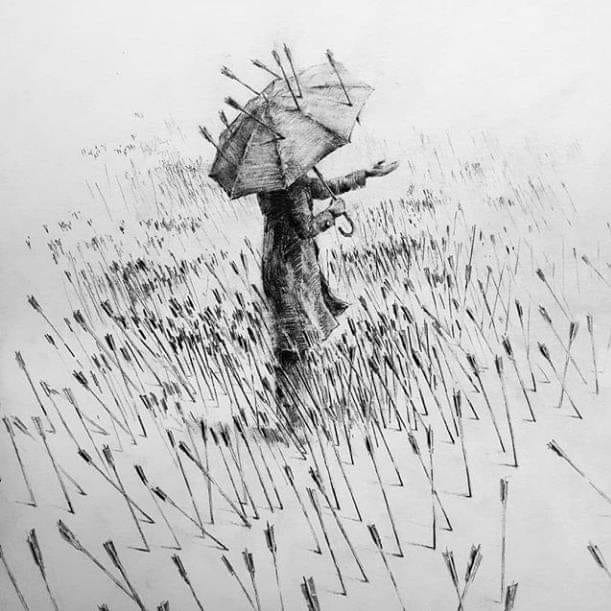 611x611, 59 Kb / ненастье, дождь, град, зонт, стрелы, рука