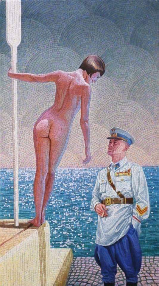 534x960, 104 Kb / Панно, мозаика, девушка, голая, весло, нквдшник