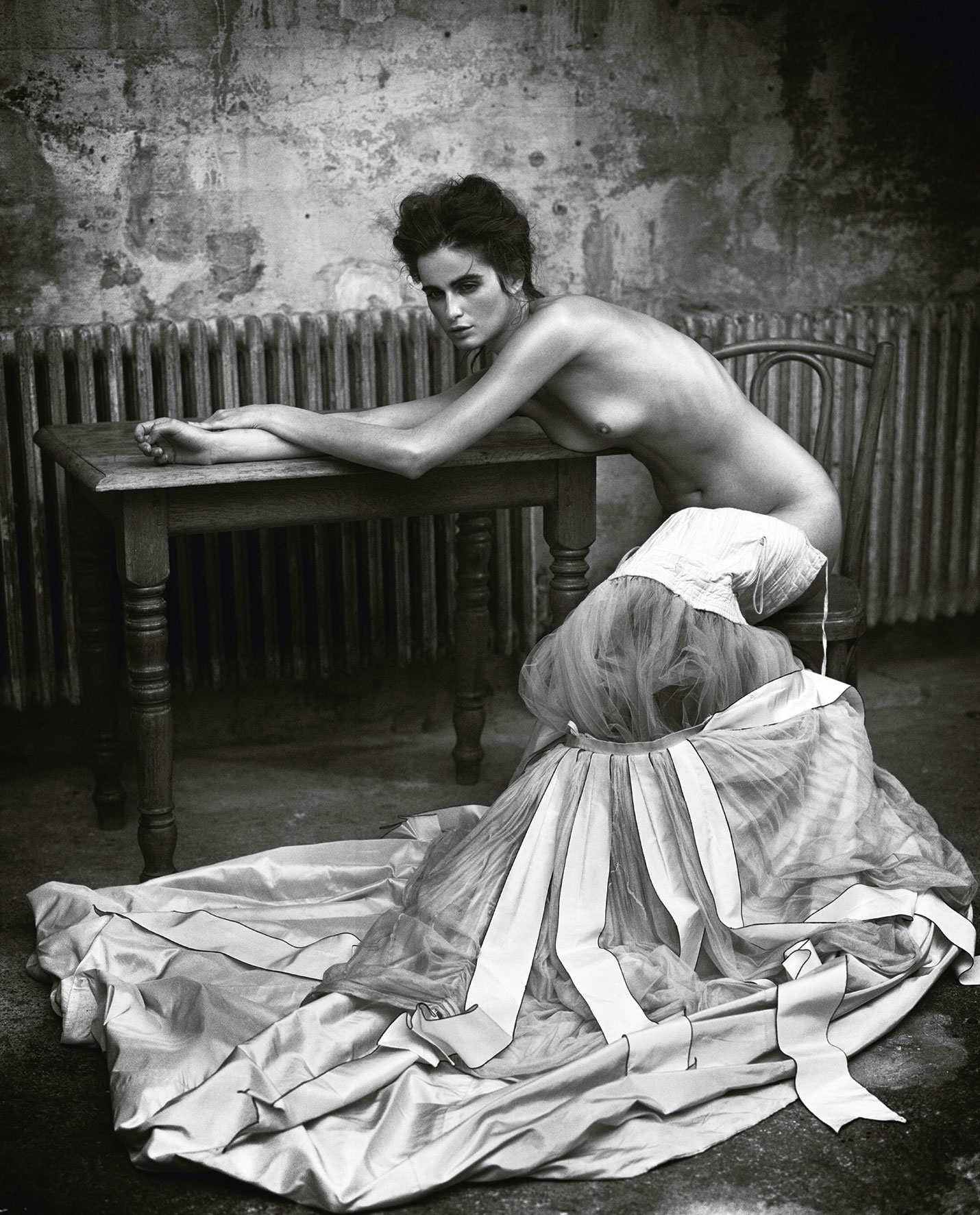 1430x1772, 482 Kb / ч/б, платье, топлесс, батарея